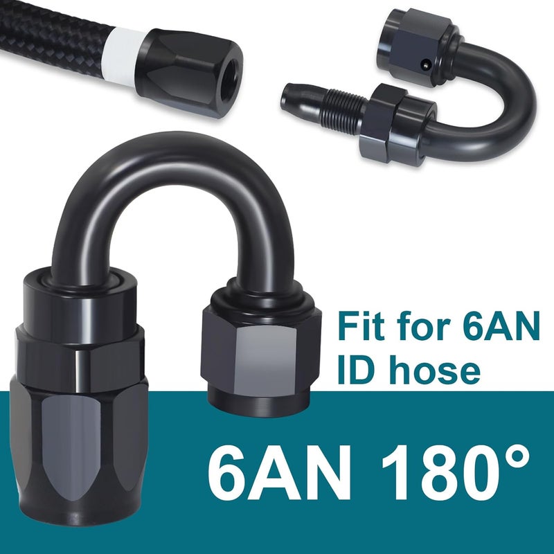 SDZONGES 6AN Fitting, 2PCS 6AN Hose End Fittings, 6 AN 180 Degree Fittings for CPE Braided Hose(Black). - Image 2